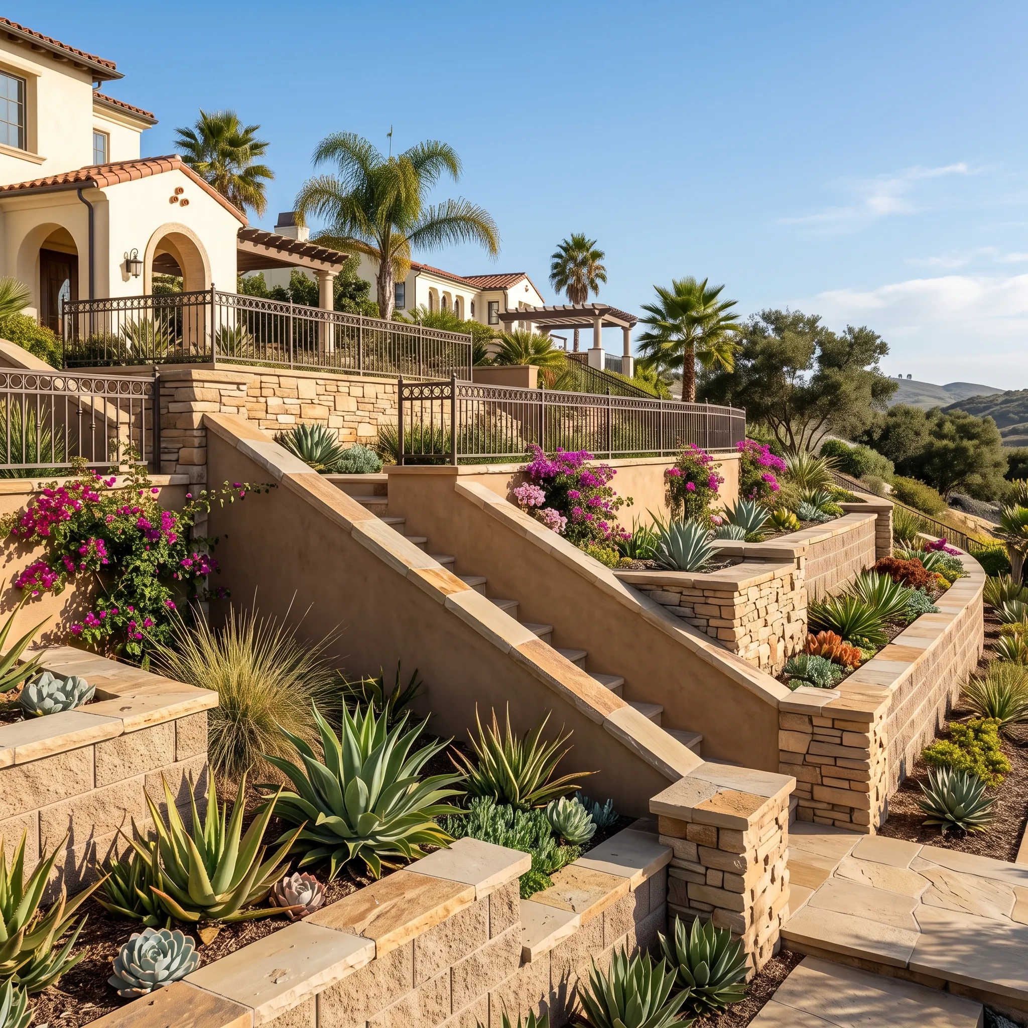 San Marcos retaining wall build with layered stone
