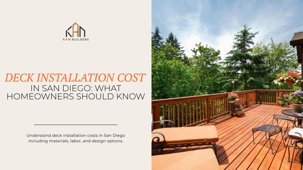 Deck installation cost in San Diego guide featuring a completed outdoor wood deck