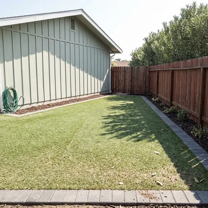 Synthetic turf lawn with a paver border