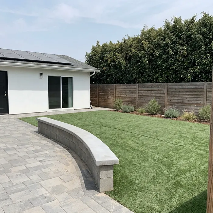 Backyard Remodeling — patio, turf and seat wall