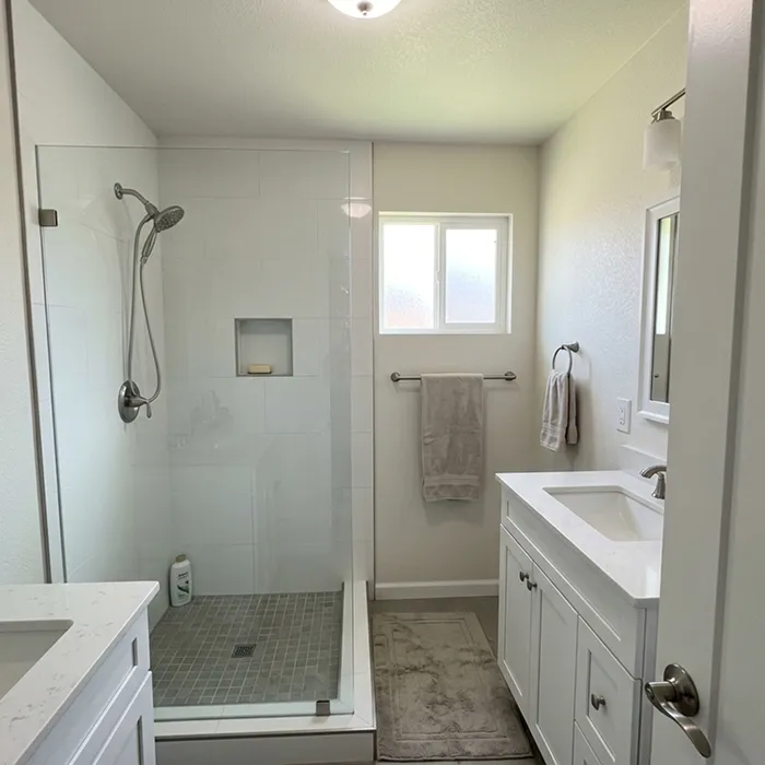 Bathroom Remodeling — tiled shower and vanity