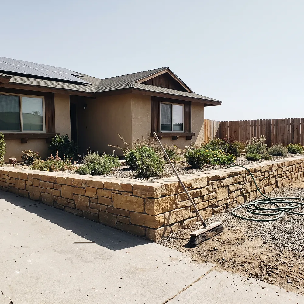 Backyard remodeling project in Chula Vista with a covered patio, outdoor seating, and drought-tolerant landscaping