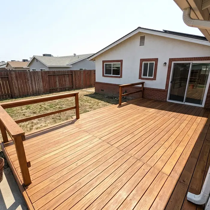 Refinished deck boards after repair and restoration
