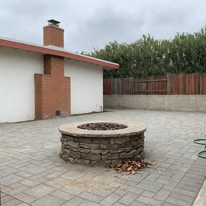 Stone fire pit on a patio