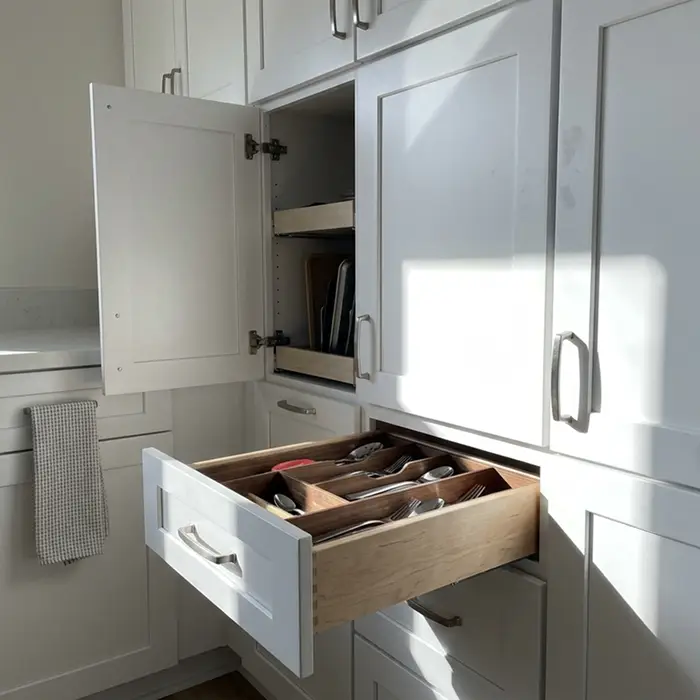 Custom cabinetry with interior storage fittings