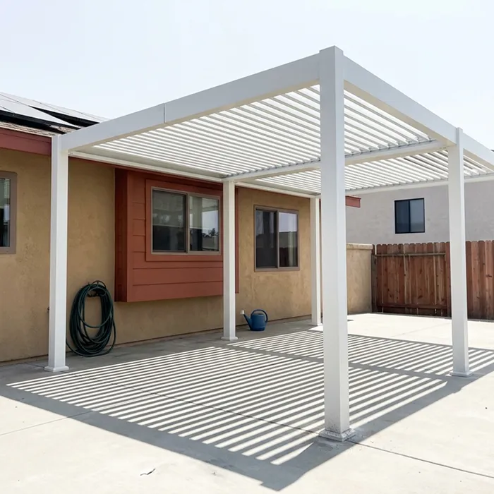 Louvered patio cover shade structure